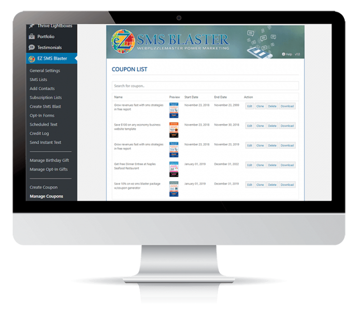 SMS Admin Manage Coupons
