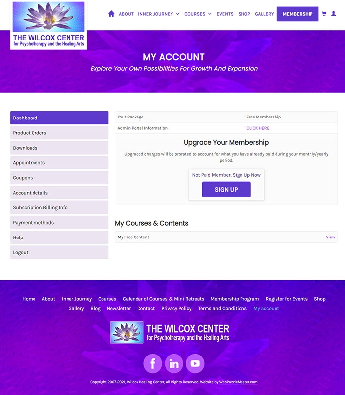 Holistic Healing, Coaching Website Customer Admin