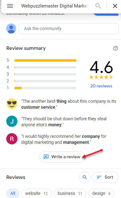 Write a Google Review Button