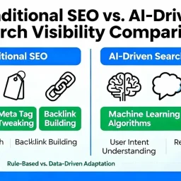 Illustration comparing traditional SEO with AI-driven search visibility