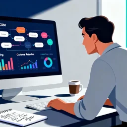 Business owner reviewing automated CRM workflows and customer lifecycle data