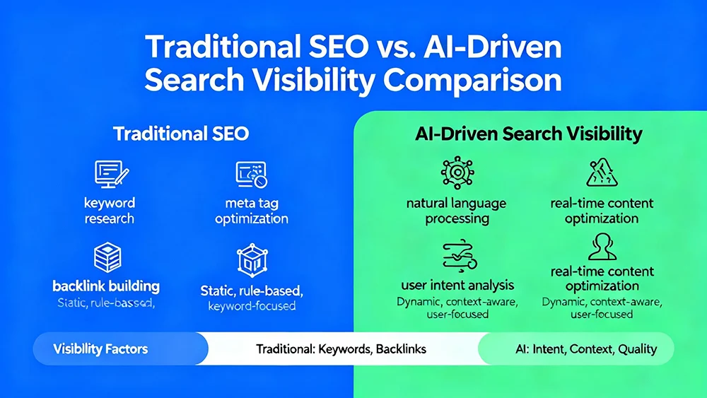 traditional-SEO-vs-AI Diagram comparing traditional SEO with AI-driven search visibility