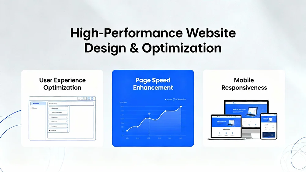 Illustration showing high-performing website design and optimization concept