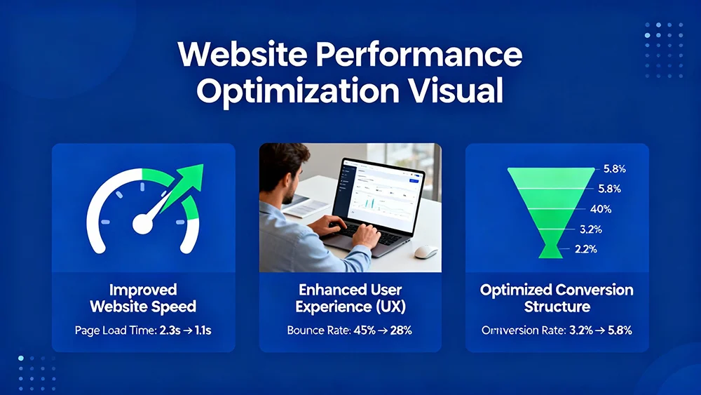 visual of improved website speed, UX, and conversion structure