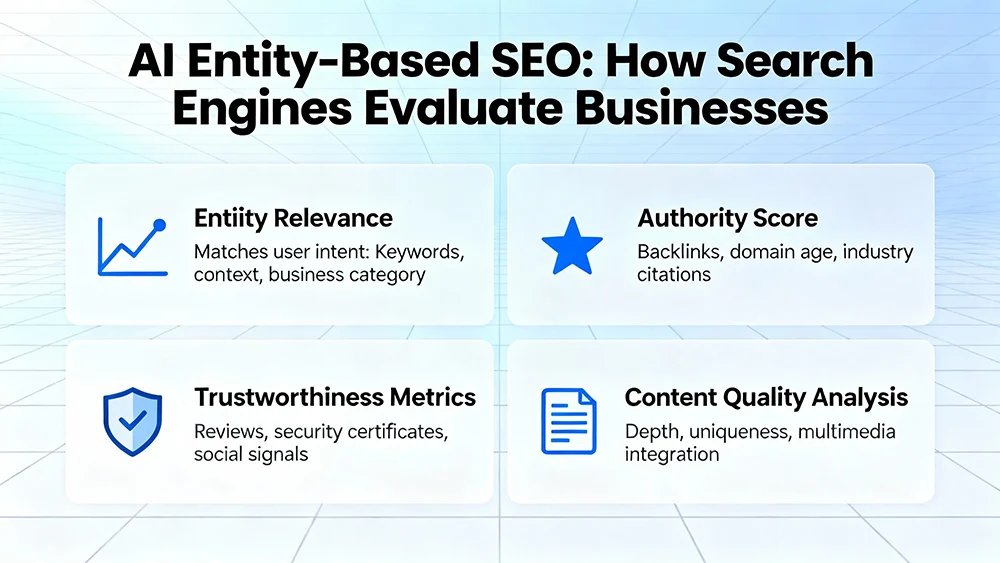 AI-entity-based-SEO AI entity-based SEO showing how search engines evaluate businesses