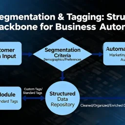 A diagram showing how CRM segmentation and tagging create a structured data backbone for business automation