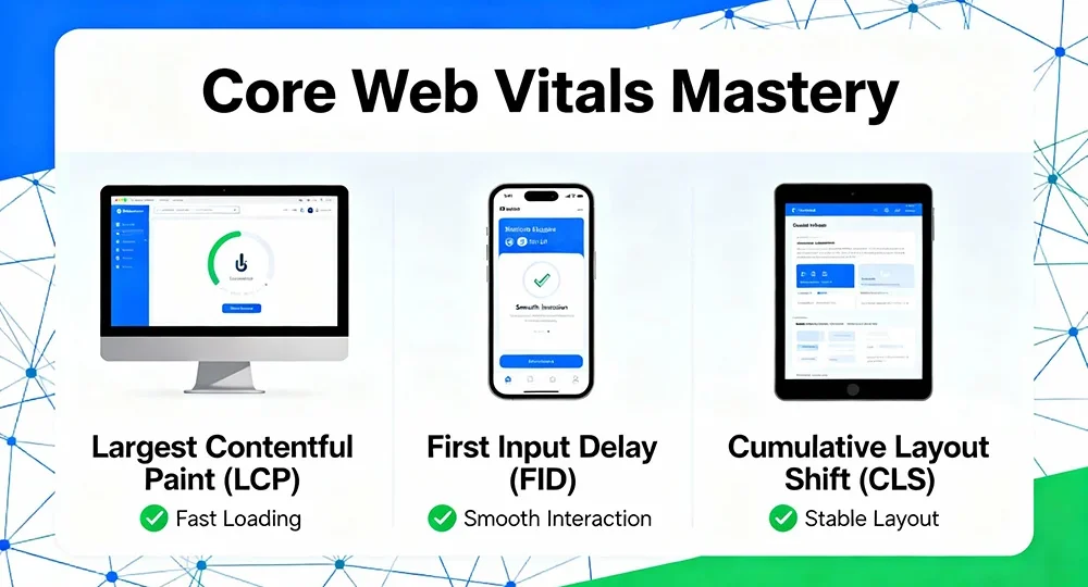 Core web vitals mastery showing fast and reliable website performance across devices