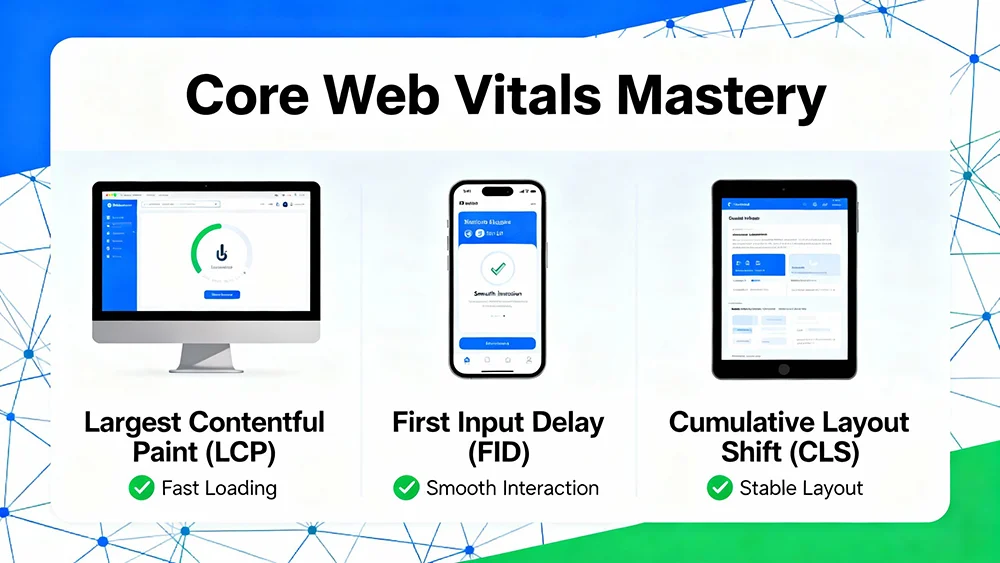 Core web vitals mastery showing fast and reliable website performance across devices
