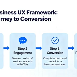 A blueprint showing a user journey from a website visit to a customer conversion, symbolizing a local business UX framework.