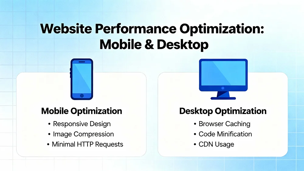 Website performance optimization across mobile and desktop devices