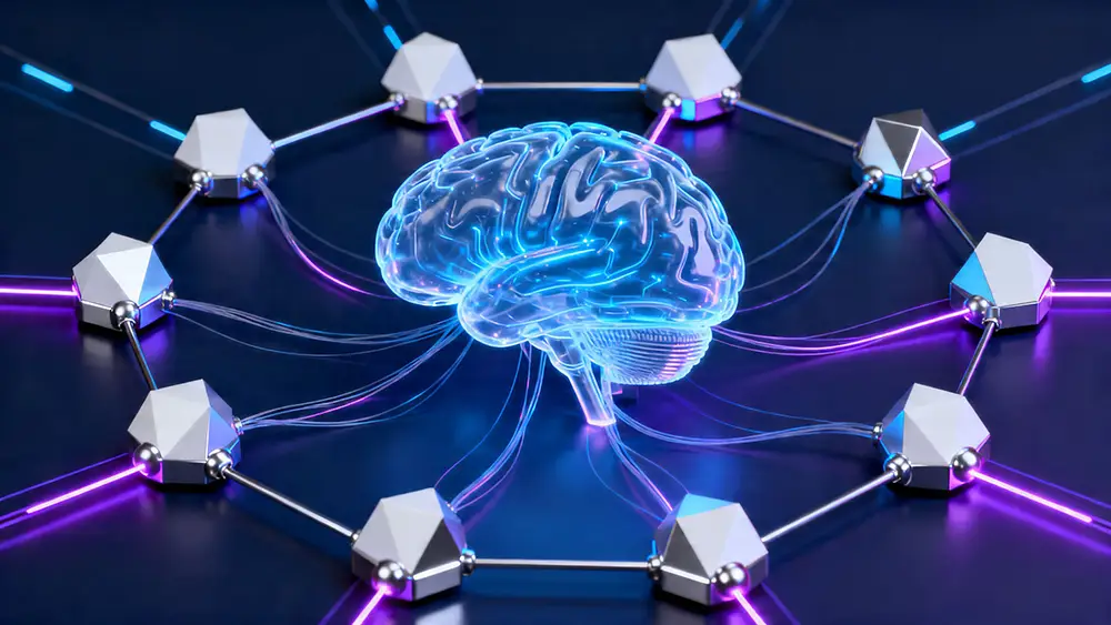 A conceptual image showing a digital brain connecting structured data points, representing the core idea of answer engine optimization for modern search visibility.
