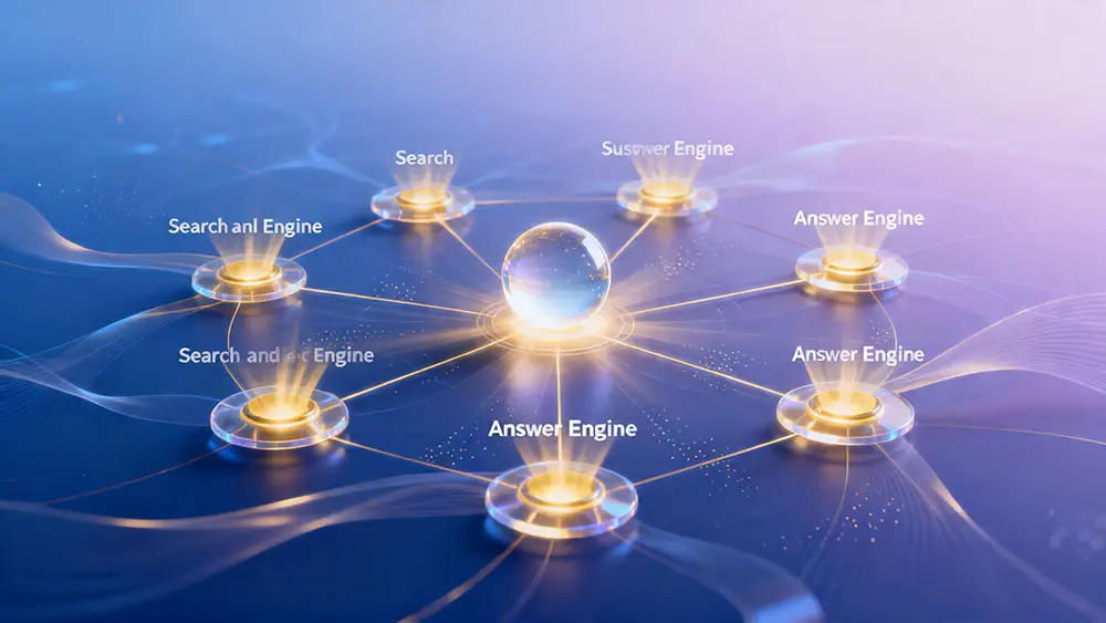 An abstract image representing a business achieving clear visibility across multiple search and answer engine platforms.