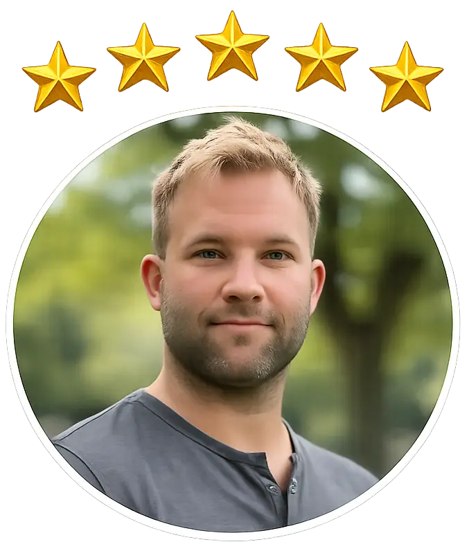 eric-hinkel-specialty-surfaces-owner Five-star client testimonial headshot of Specialty Surfaces owner displayed in a circular portrait with transparent background for website review section