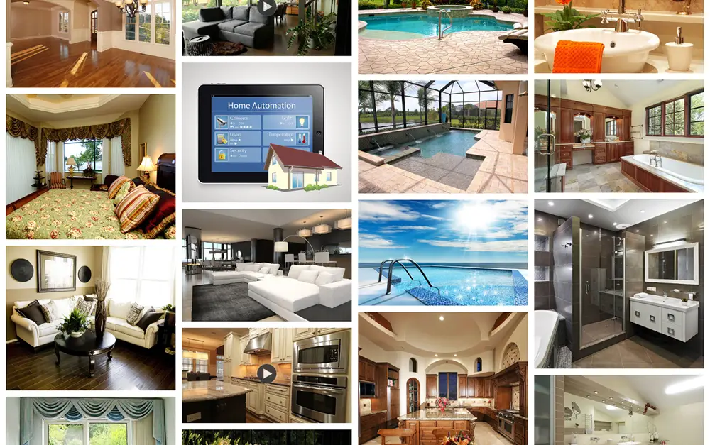 Responsive WordPress multimedia gallery masonry grid layout featuring image and video content organization for business websites