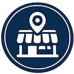 Local business growth icon with storefront and location pin