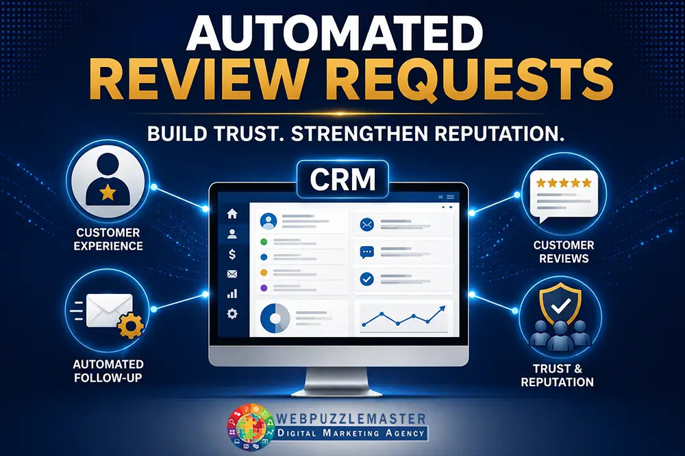 CRM automation connects customer experience, automated review requests, customer reviews, and reputation management to build trust.
