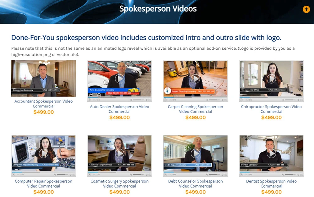 WooCommerce spokesperson video marketing product showcase featuring customizable business spokesperson videos and multimedia marketing services