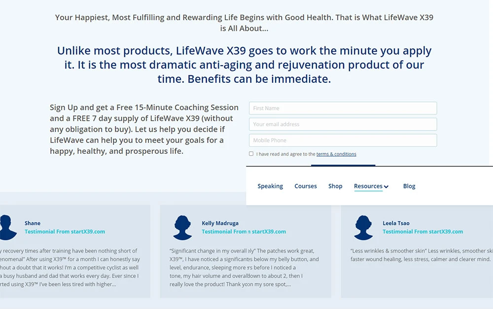 Life Coach Website Testimonial and Engagement Section