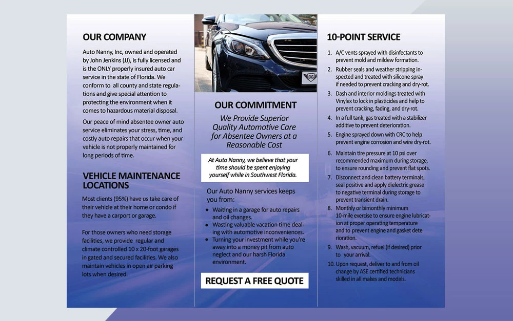 Auto Nanny Project Trifold Brochure Inside Design