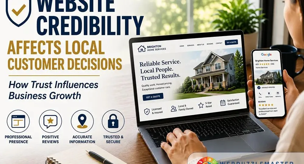 Website credibility affects local customer decisions through professional presentation, positive reviews, accurate information, and trust signals.