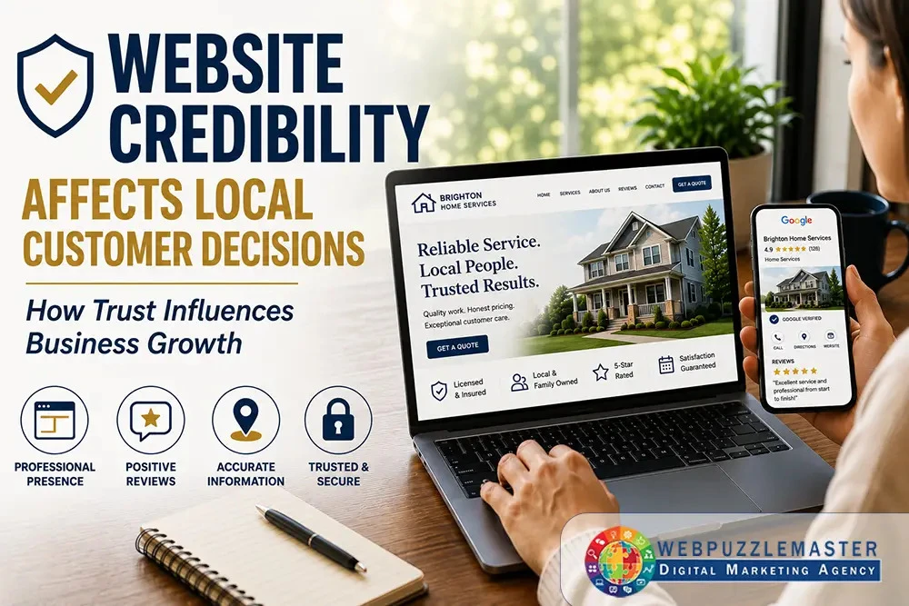 Website credibility affects local customer decisions through professional presentation, positive reviews, accurate information, and trust signals.