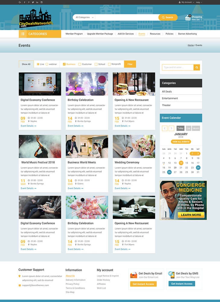 City Deals Network Project Web Page Design for Event Index Page