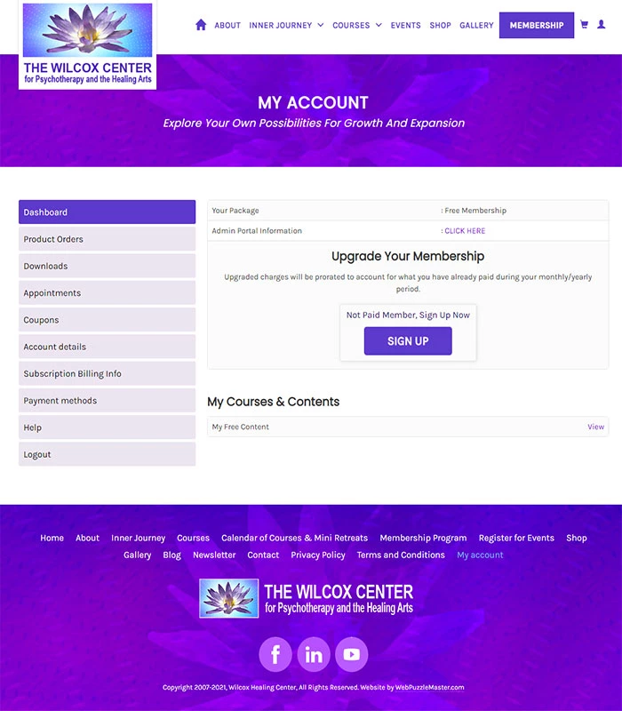 Holistic Healing, Coaching Website Customer Admin
