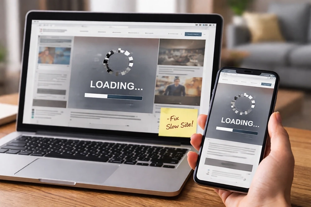 example of slow website performance on desktop and mobile illustrating loading delays and poor user experience